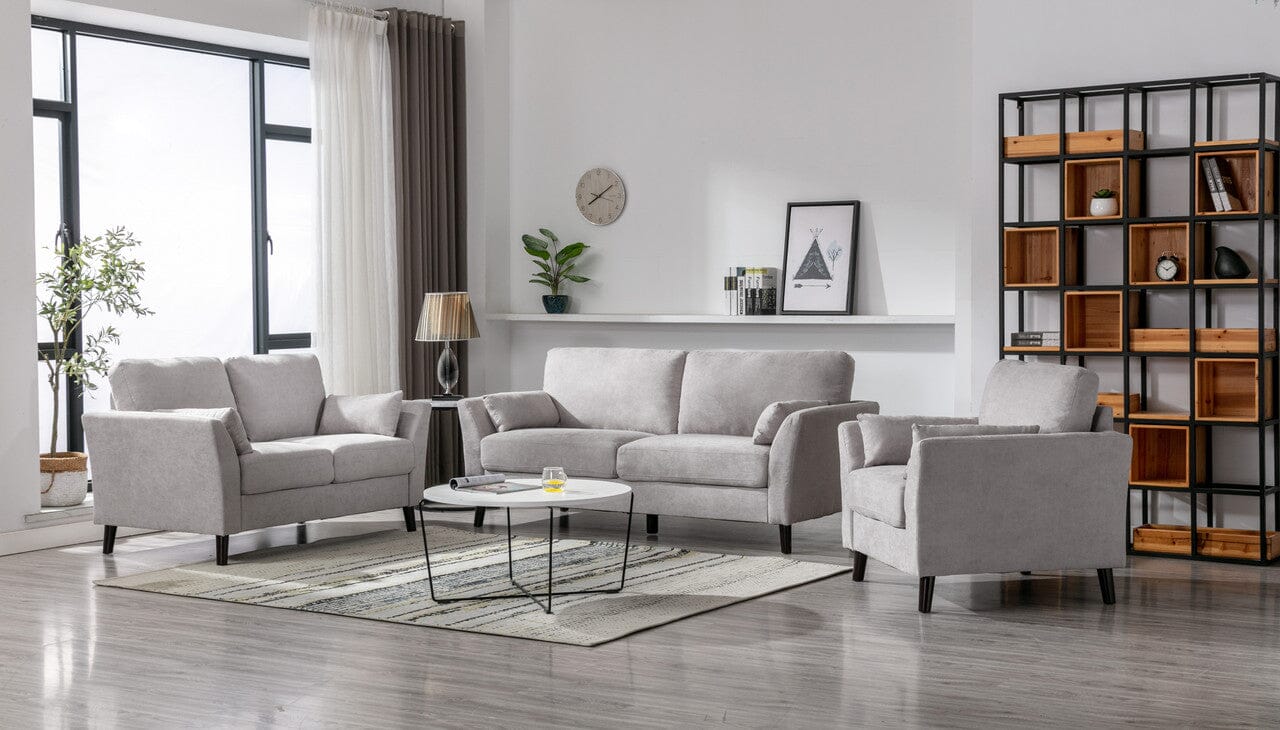 Damian Light Gray Woven Fabric Sofa Loveseat Chair Living Room Set ...