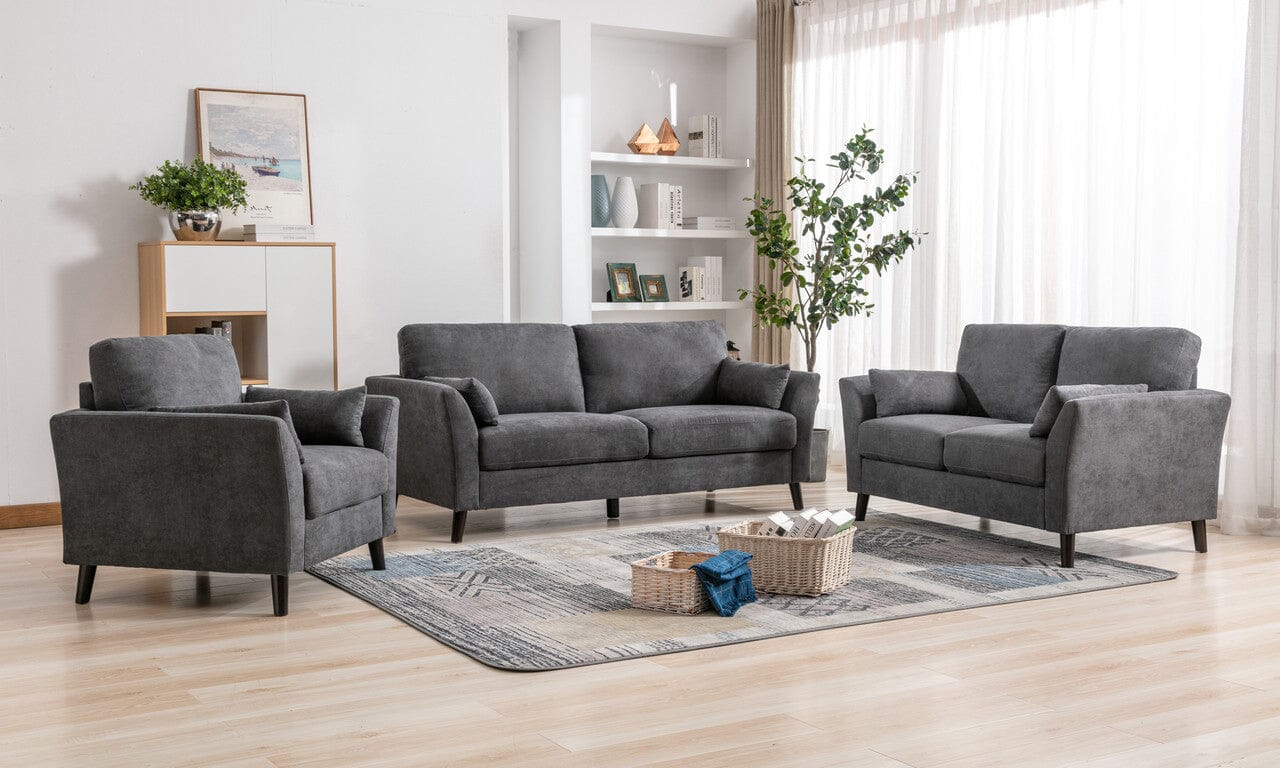 Damian Gray Woven Fabric Sofa Loveseat Chair Living Room Set ...