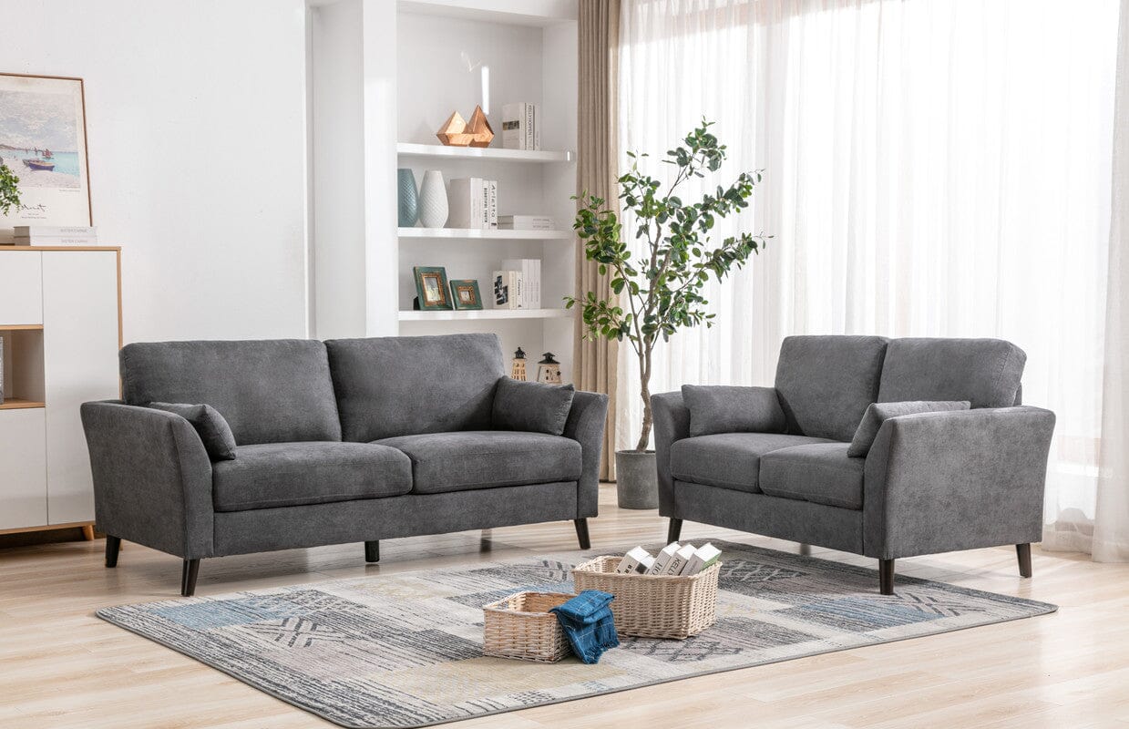 Damian Gray Woven Fabric Sofa Loveseat Living Room Set ...