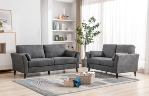 Damian Gray Woven Fabric Sofa Loveseat Living Room Set