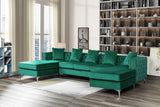 Ryan Green Velvet Double Chaise Sectional Sofa with Nail-Head Trim
