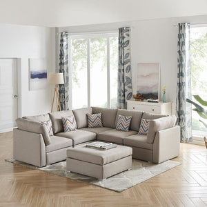 Amira Beige Fabric Reversible Sectional Sofa with Ottoman and Pillows