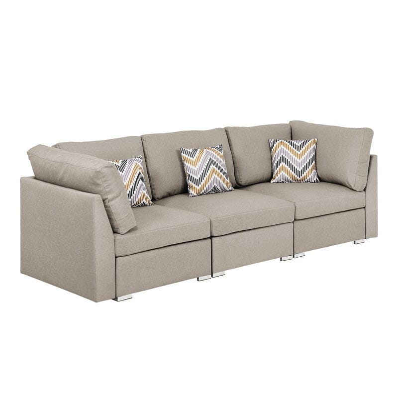 Amira Beige Fabric Sofa Couch with Pillows