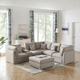 Amira Beige Fabric Reversible Sectional Sofa with USB Console and Ottoman