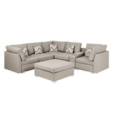 Amira Beige Fabric Reversible Sectional Sofa with USB Console and Ottoman