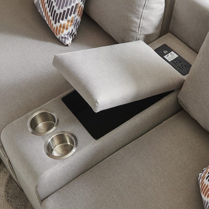 Amira Beige Fabric Reversible Sectional Sofa with USB Console and Ottoman