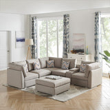 Amira Beige Fabric Reversible Sectional Sofa with USB Console and Ottoman