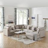 Amira Beige Fabric Reversible Modular Sectional Sofa with USB Console and Ottoman