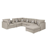 Amira Beige Fabric Reversible Modular Sectional Sofa with USB Console and Ottoman