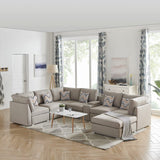 Amira Beige Fabric Reversible Modular Sectional Sofa with USB Console and Ottoman