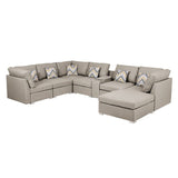 Lucy Beige Fabric Reversible Modular Sectional Sofa with USB Console and Ottoman