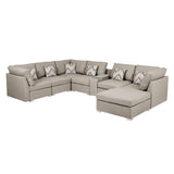 Amira Beige Fabric Reversible Modular Sectional Sofa with USB Console and Ottoman