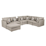 Lucy Beige Fabric Reversible Modular Sectional Sofa with USB Console and Ottoman