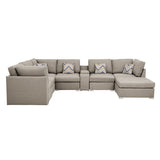 Amira Beige Fabric Reversible Modular Sectional Sofa with USB Console and Ottoman