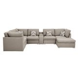 Lucy Beige Fabric Reversible Modular Sectional Sofa with USB Console and Ottoman