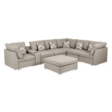 Lucy Beige Fabric Reversible Modular Sectional Sofa with USB Console and Ottoman