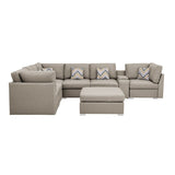 Lucy Beige Fabric Reversible Modular Sectional Sofa with USB Console and Ottoman