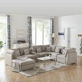 Lucy Beige Fabric Reversible Modular Sectional Sofa with USB Console and Ottoman