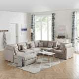 Amira Beige Fabric Reversible Modular Sectional Sofa with USB Console and Ottoman