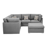 Amira Gray Fabric Reversible Sectional Sofa with Ottoman and Pillows