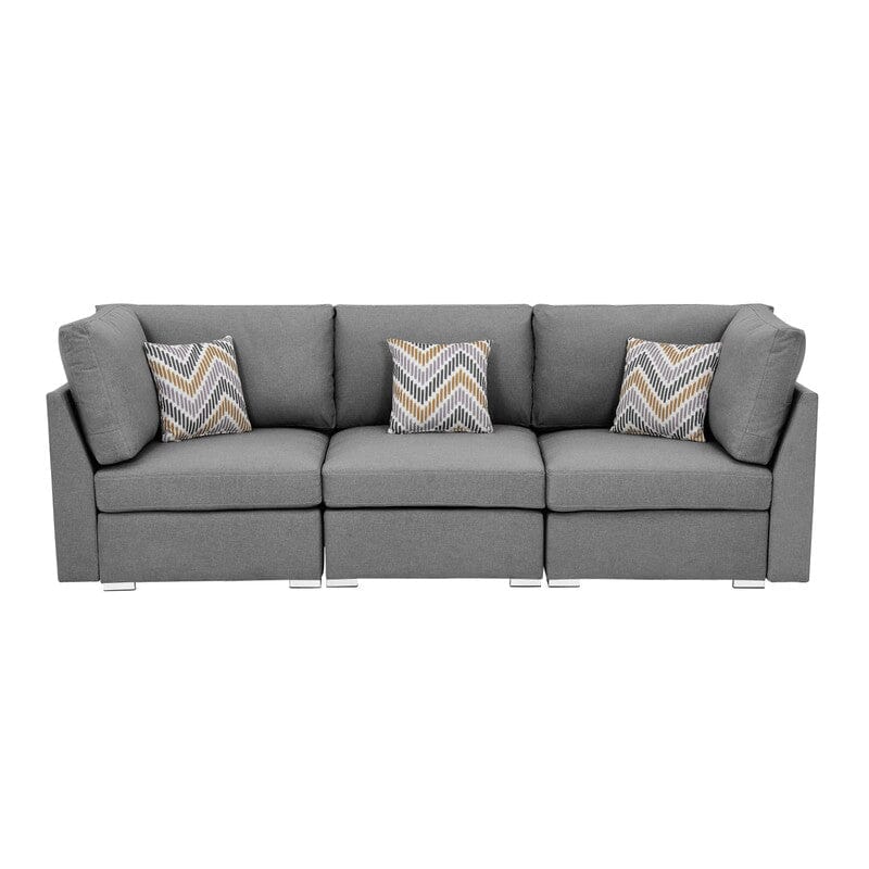 Amira Gray Fabric Sofa Couch with Pillows