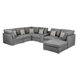 Amira Gray Fabric Reversible Modular Sectional Sofa with USB Console and Ottoman