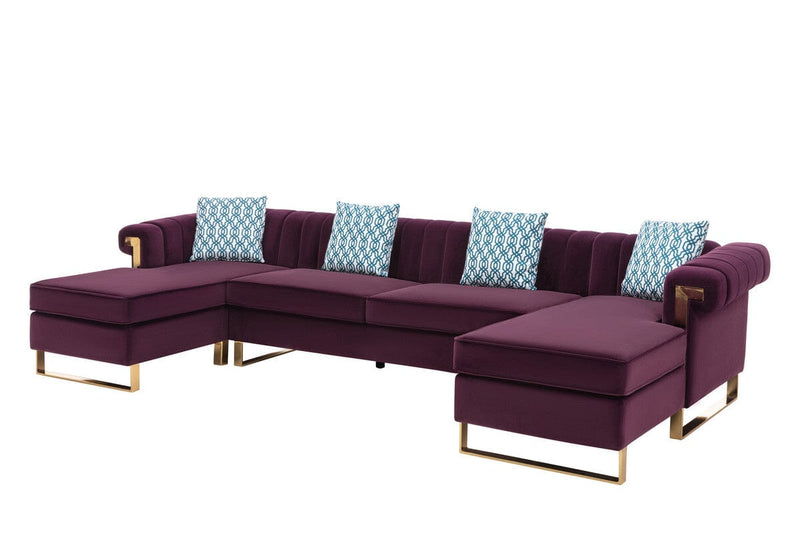 Maddie Purple Velvet 5-Seater Double Chaise Sectional Sofa