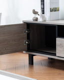 Apollo Gray Oak Finish TV Stand with Storage, Cable Management and Black Handles