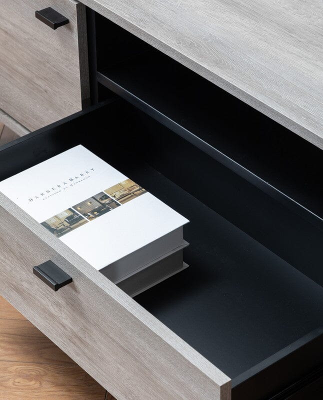 Apollo Gray Oak Finish TV Stand with Storage, Cable Management and Bla ...