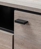 Apollo Gray Oak Finish TV Stand with Storage, Cable Management and Black Handles