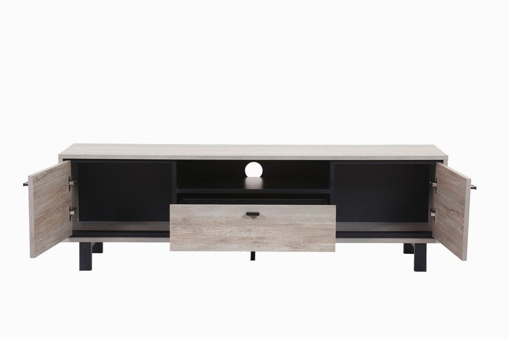Apollo Gray Oak Finish TV Stand with Storage, Cable Management and Bla ...