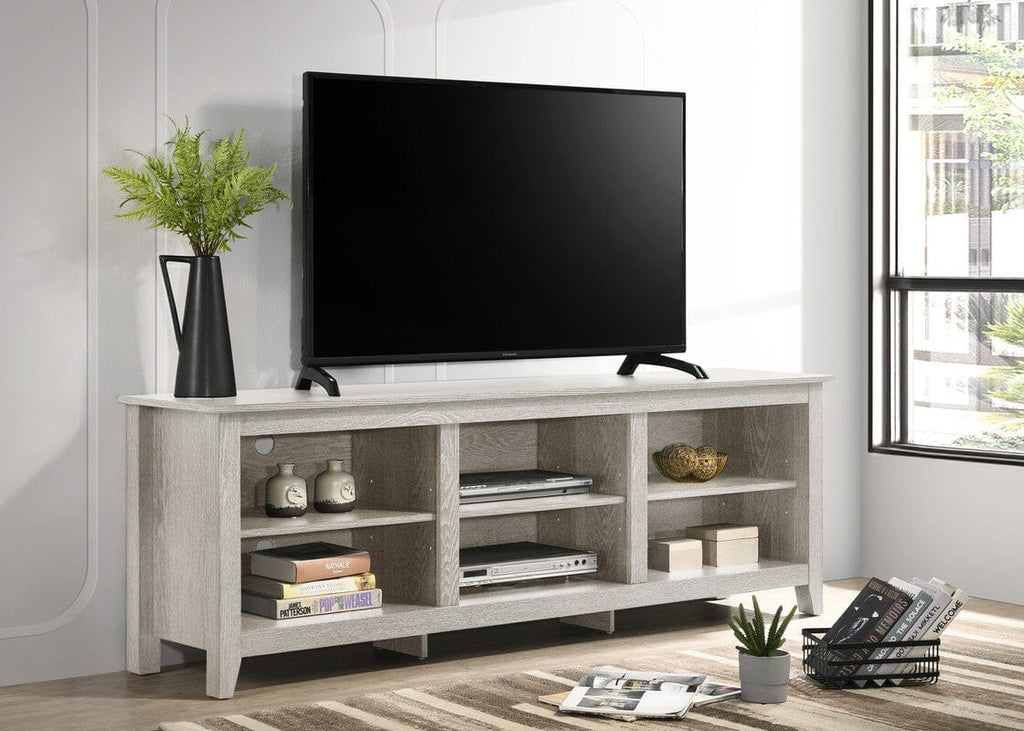 Benito Dusty Gray 70" Wide TV Stand with Open Shelves and Cable Management