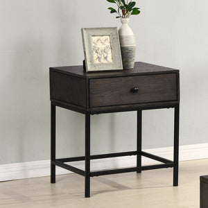 Ava Espresso MDF End Table with Charging Ports and Metal Base