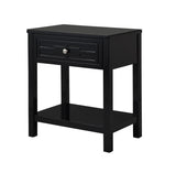 Dylan Black Wooden End Side Table Nightstand with Glass Top and Drawer