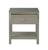 Dylan Taupe Wooden End Side Table Nightstand with Glass Top and Drawer