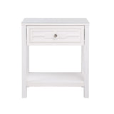 Dylan White Wooden End Side Table Nightstand with Glass Top and Drawer