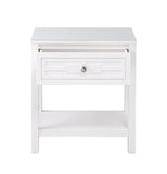 Dylan White Wooden End Side Table Nightstand with Glass Top and Drawer