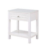 Dylan White Wooden End Side Table Nightstand with Glass Top and Drawer