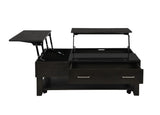 Bruno 3 Piece Ash Gray Wooden Lift Top Coffee and End Table Set with Tempered Glass Top and Drawer