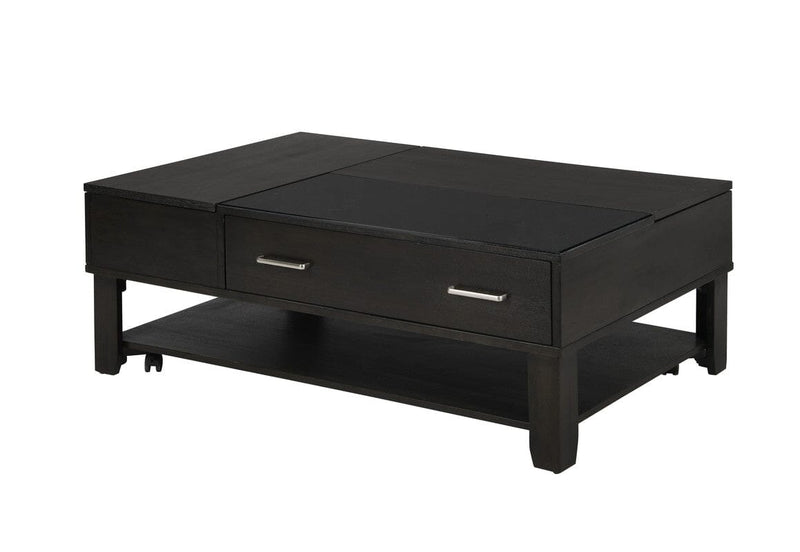 Bruno Ash Gray Wooden Lift Top Coffee Table with Tempered Glass Top and Drawer