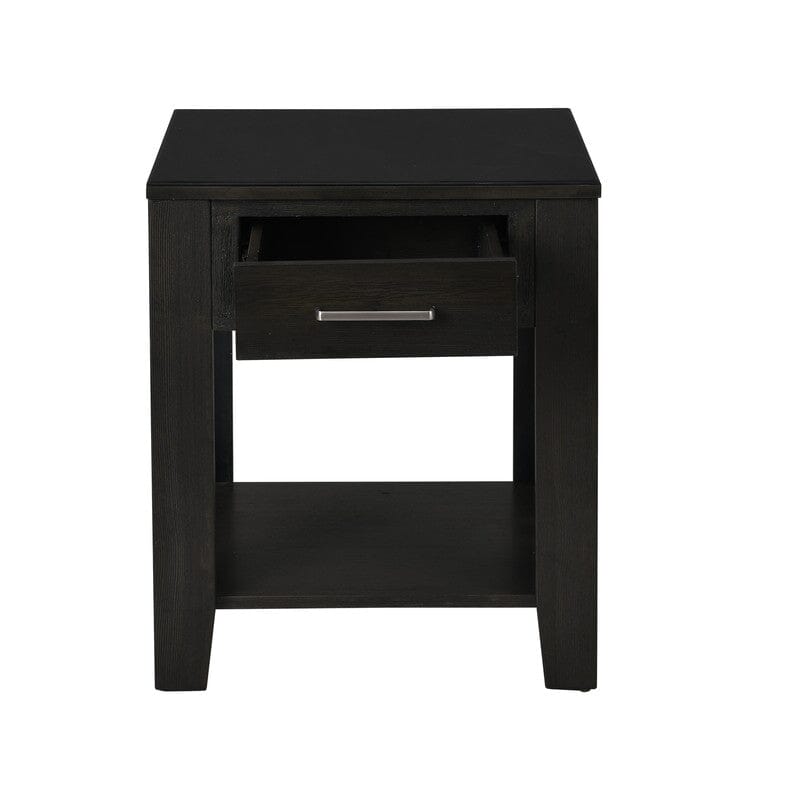Bruno Ash Gray Wooden End Table with Tempered Glass Top and Drawer