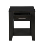 Bruno Ash Gray Wooden End Table with Tempered Glass Top and Drawer