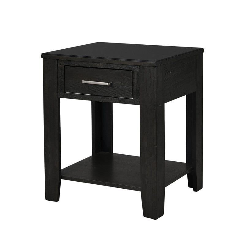 Bruno Ash Gray Wooden End Table with Tempered Glass Top and Drawer