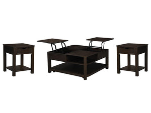 Flora 3 Piece Dark Brown MDF Lift Top Coffee and End Table Set