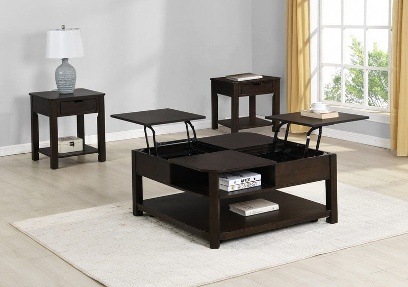Flora 3 Piece Dark Brown MDF Lift Top Coffee and End Table Set