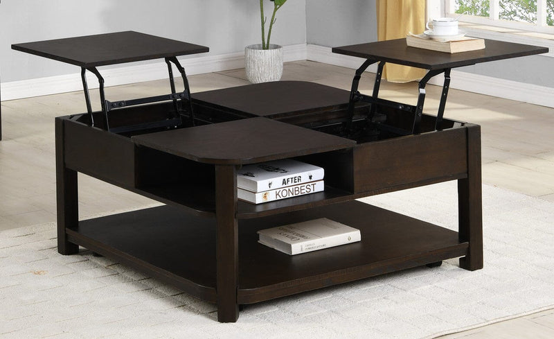 Flora Dark Brown MDF Lift Top Coffee Table with Shelves