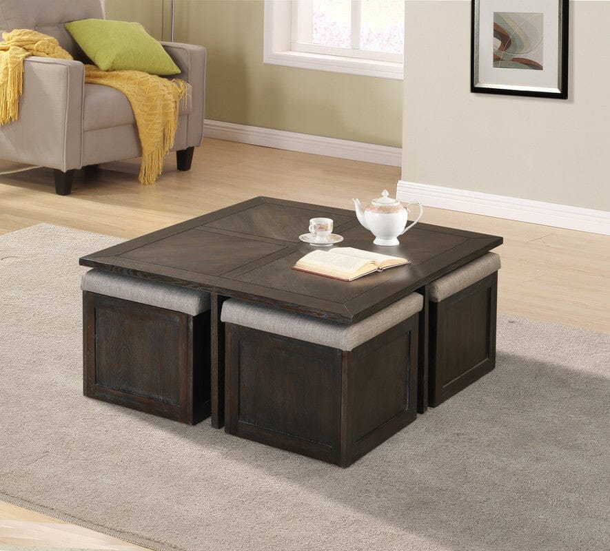 Trinity Espresso MDF Coffee Cocktail Table with 4 Ottomans
