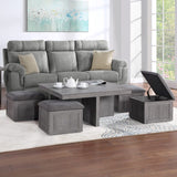 Moseberg Distressed Gray Coffee Table with Storage Stools