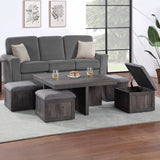 Moseberg Rustic Wood Coffee Table with Storage Stools