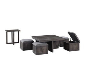 Moseberg Rustic Wood Coffee Table with Storage Stools and End Table Set